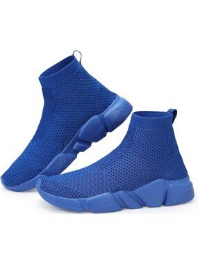 Men's Blue Lightweight High Top Sneakers Breathable Knit Athletic Running Shoes